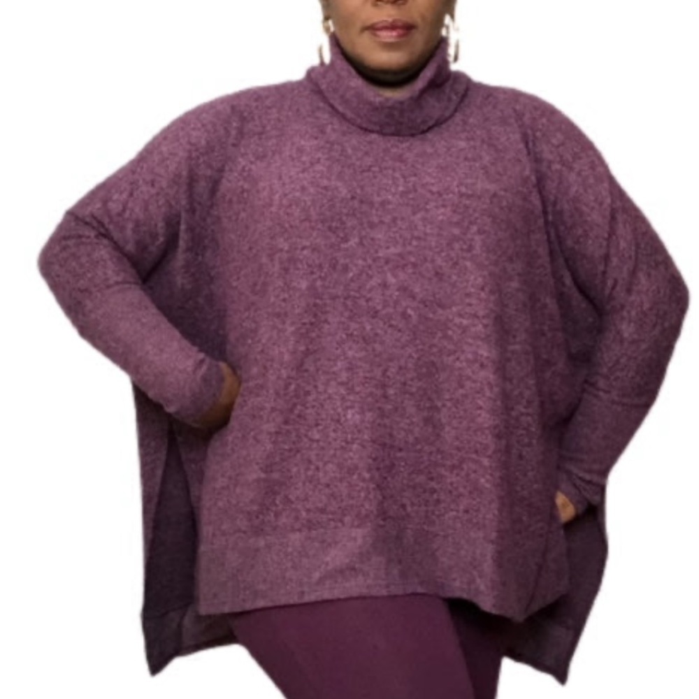 Womens Plus Size Cowl Neck Oversized Sweater Plum Sizes 1X - 3X